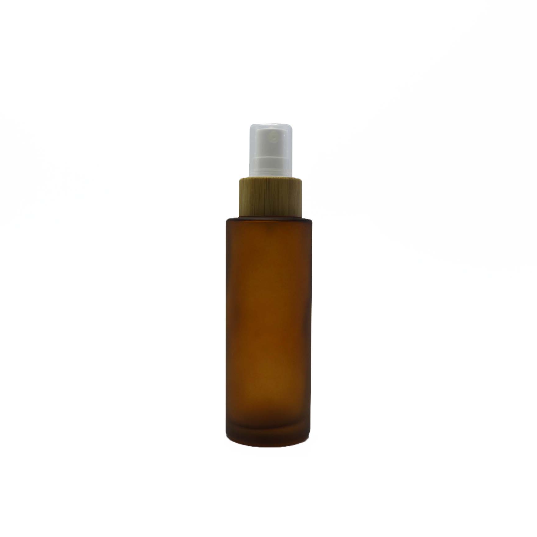 Wholesale eco friendly frosted amber glass bamboo spray bottle F-25Q