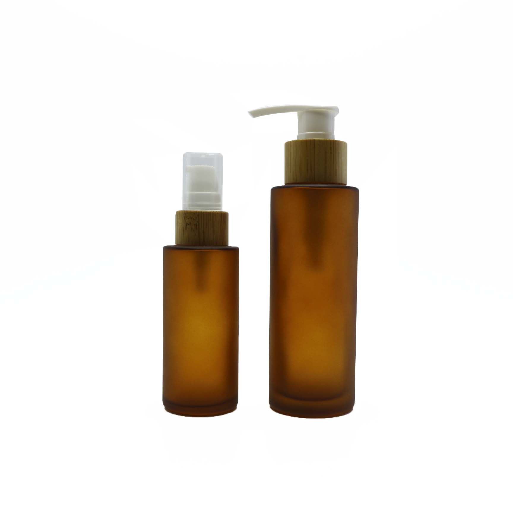 Wholesale eco friendly frosted amber glass bamboo spray bottle F-25Q