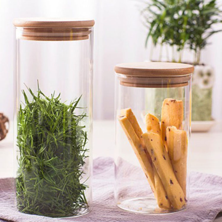 Wholesale eco-friendly glass storage jar with bamboo lid/ glass storage jar set