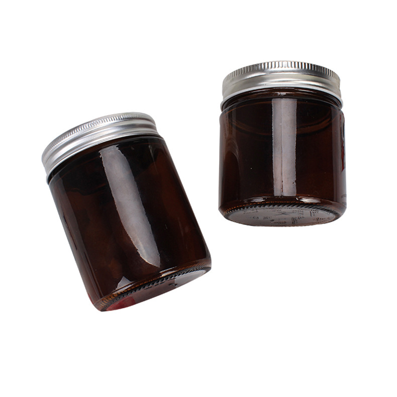 Wholesale empty 16 oz 8 oz amber glass candle jar with metal lid