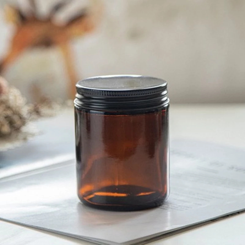 Wholesale empty 16 oz 8 oz amber glass candle jar with metal lid