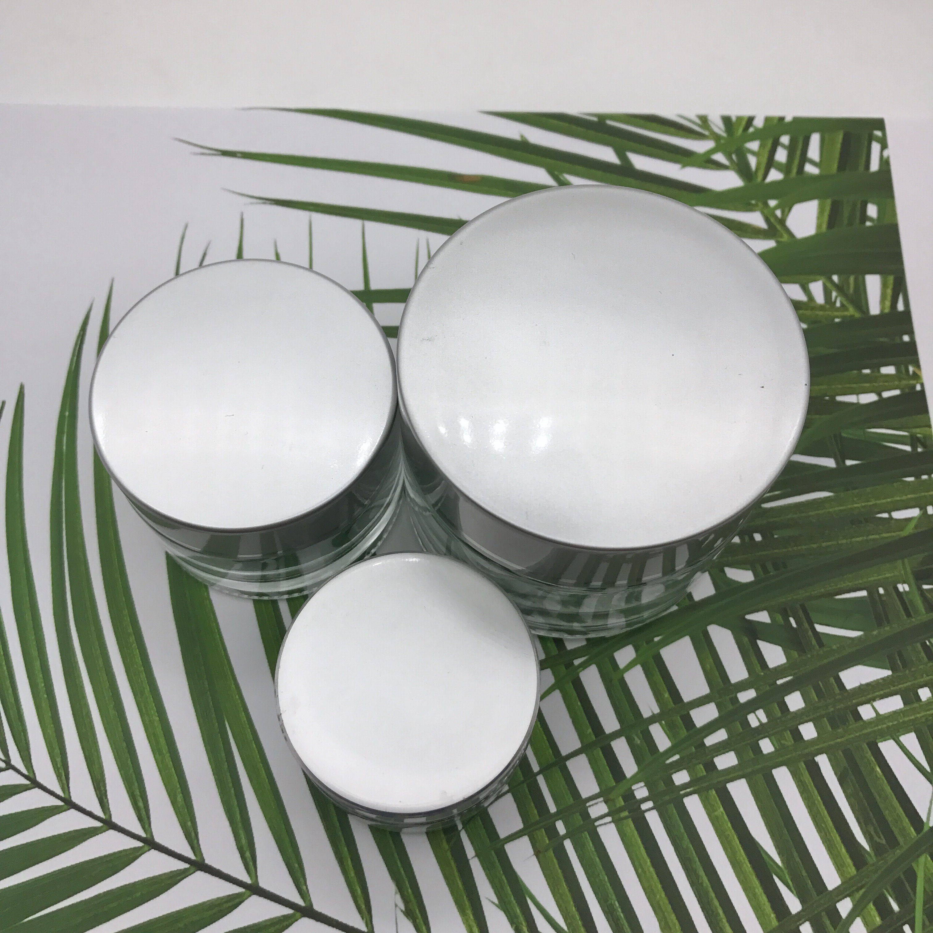 Wholesale empty 20g 30g 50g glass cream jar for cosmetic with silver cap