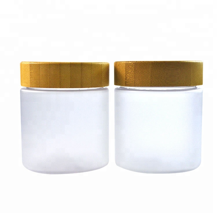 Wholesale empty 250ml 500ml Frosted clear PET plastic wide mouth cream jar with bamboo wooden lid