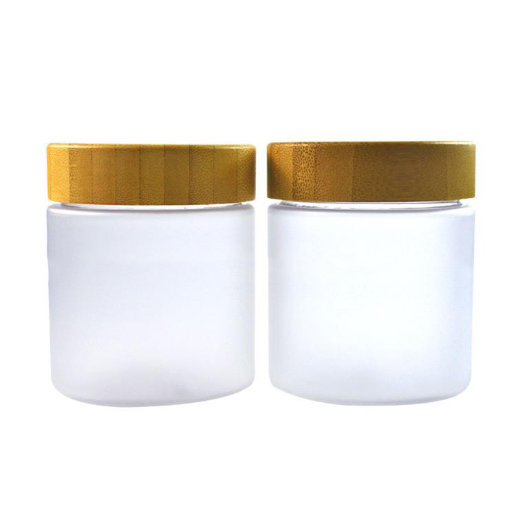 Wholesale empty 250ml Frosted clear PET plastic wide mouth cream jar with bamboo wooden lid