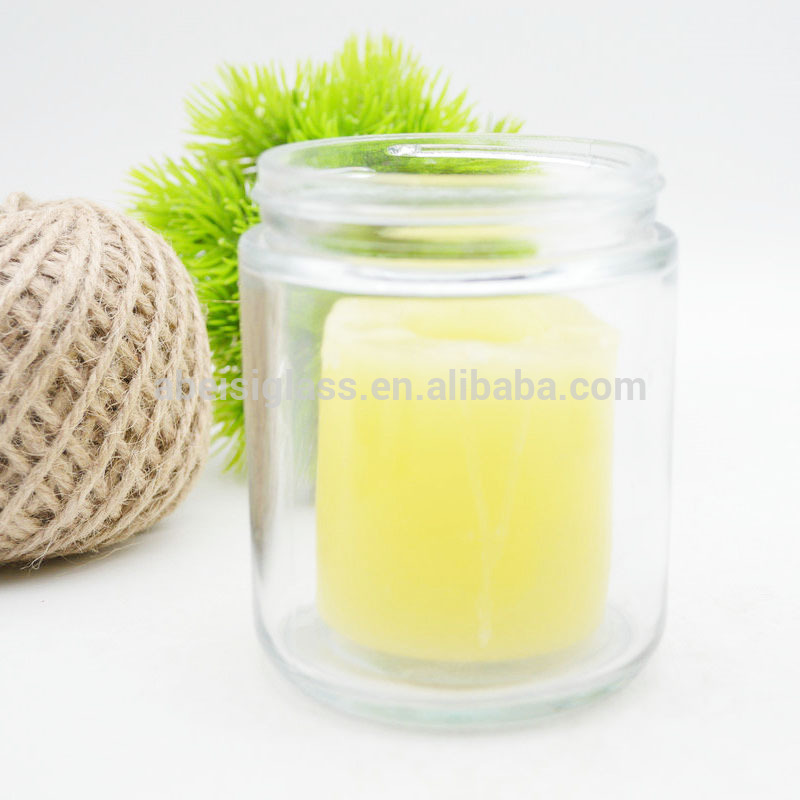 Wholesale empty  250ml clear  glass candle jar with lid, glass candle jar