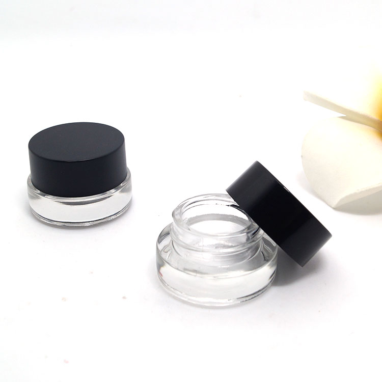 Wholesale empty 3g straight side glass lip balm jars clear with black lids