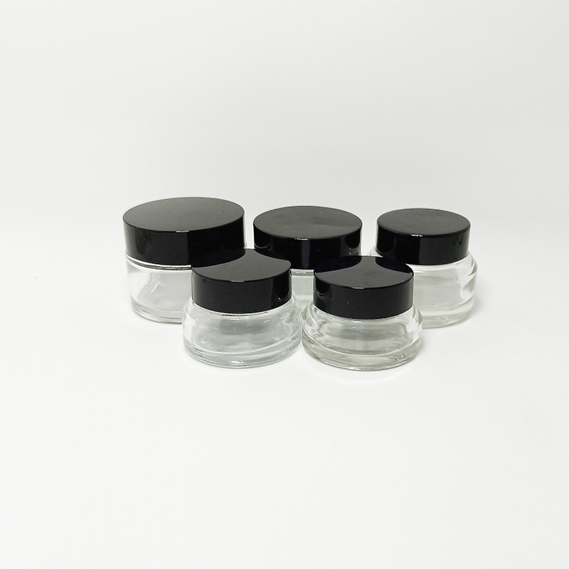 Wholesale empty 3g straight side glass lip balm jars clear with black lids