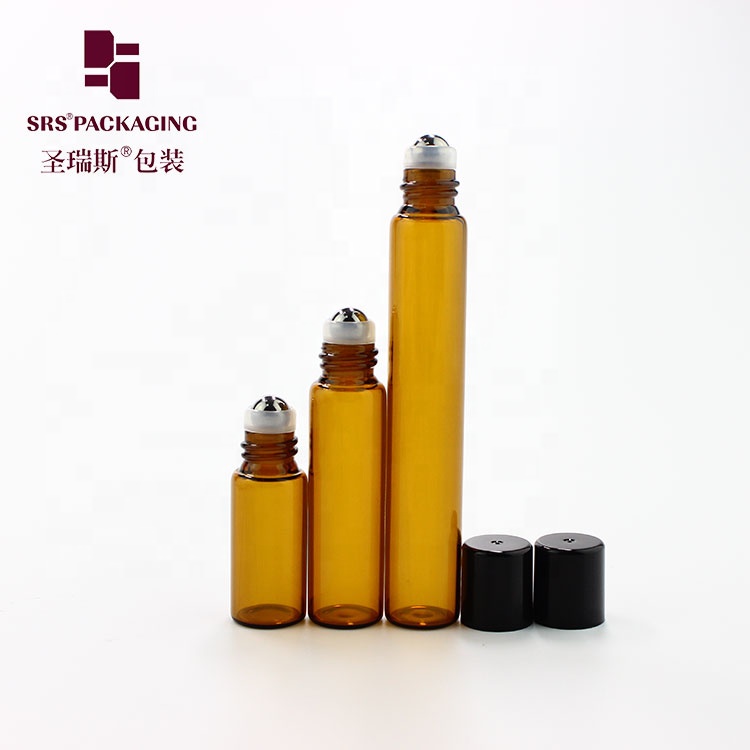 Wholesale empty 3ml 5ml 10ml amber perfume glass roll on bottle with metal roller ball