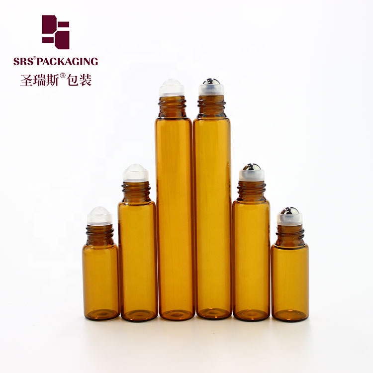 Wholesale empty 3ml 5ml 10ml amber perfume glass roll on bottle with metal roller ball