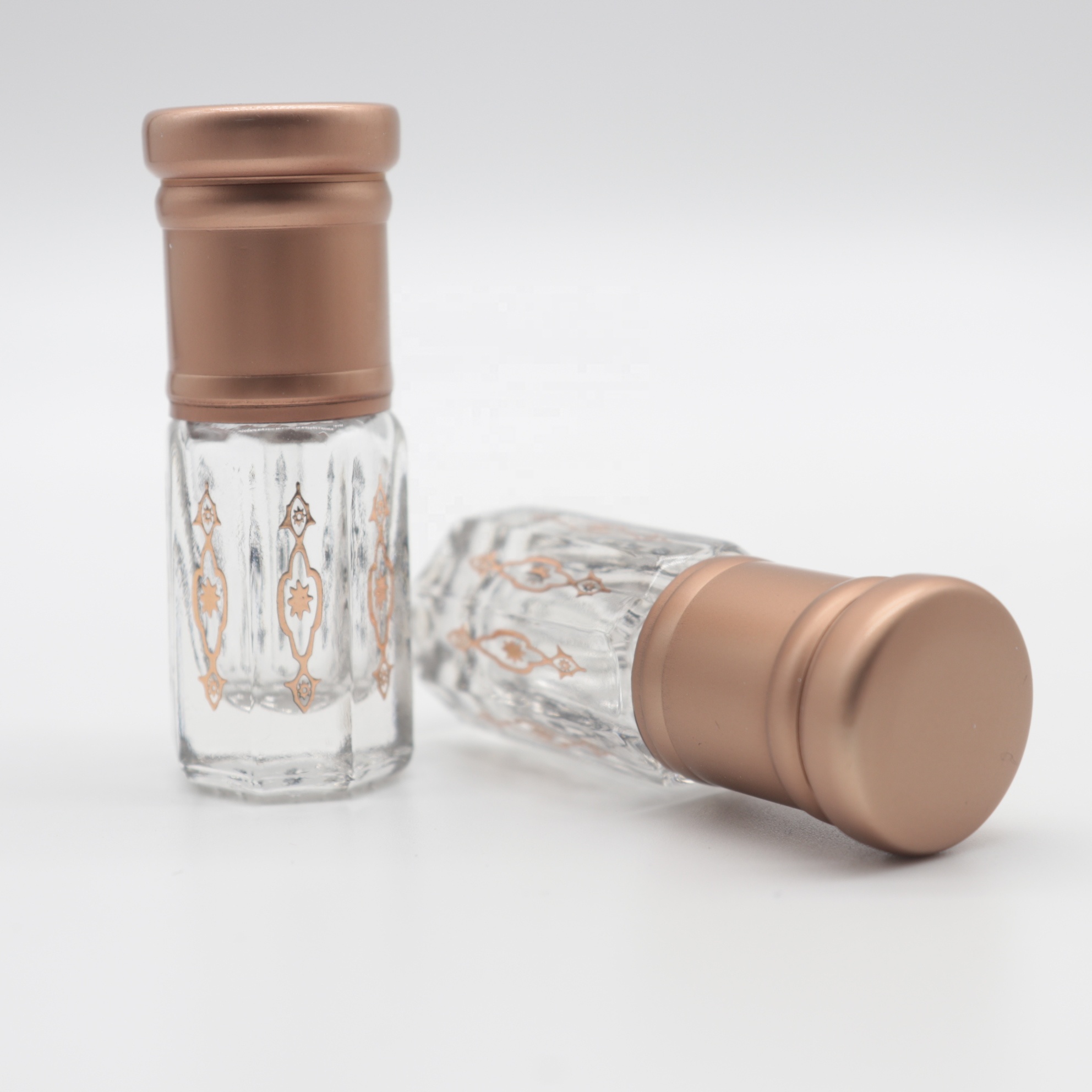 Wholesale empty 3ml copper octagon glass attar oil bottle with glass stick