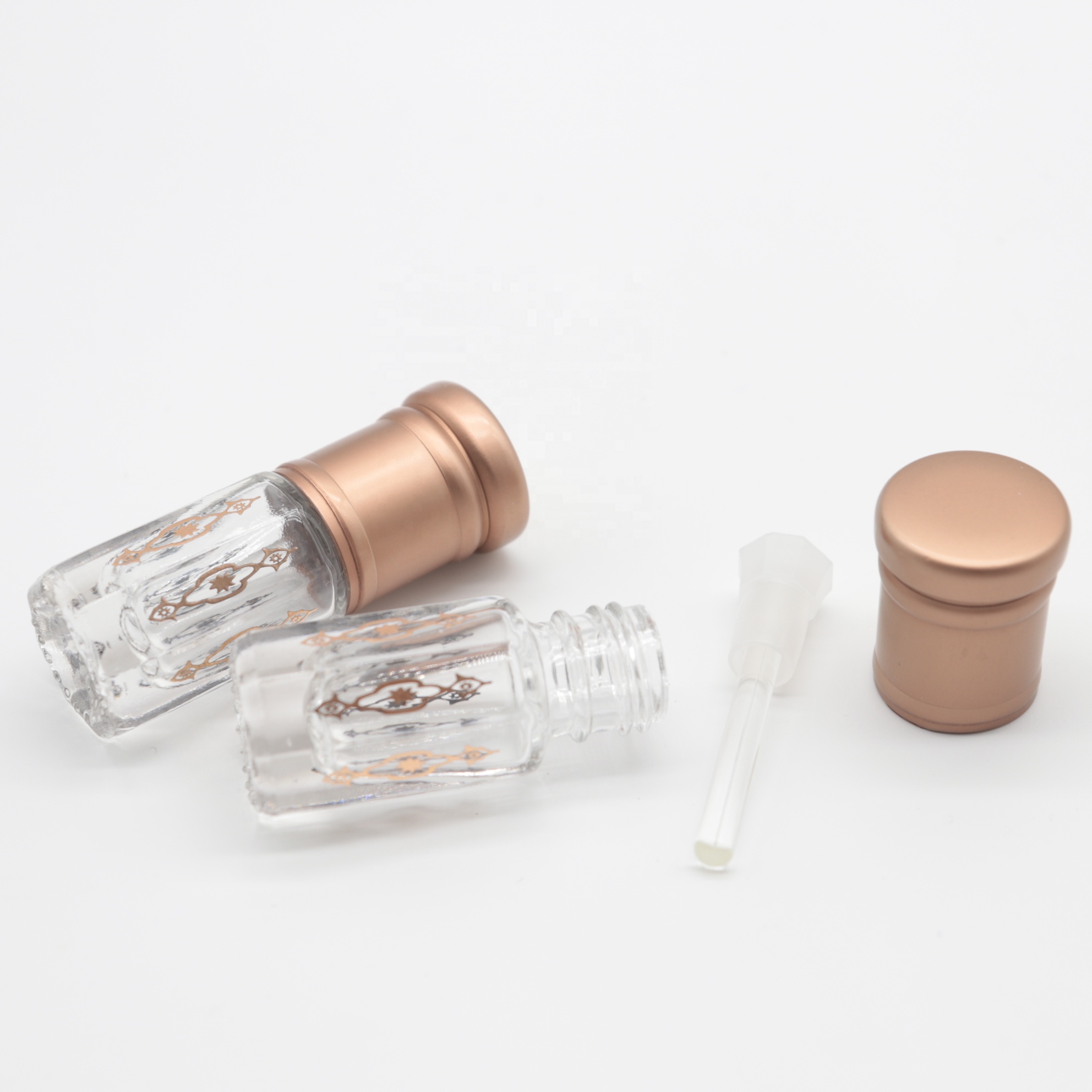 Wholesale empty 3ml copper octagon glass attar oil bottle with glass stick