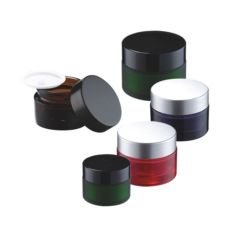 Wholesale empty 50g amber green black glass cosmetic cream jar for cosmetic package