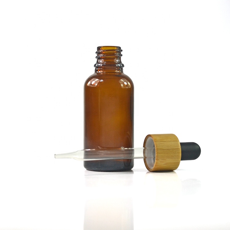 Wholesale empty 5ml 10ml 15ml 30ml 50ml 100ml 1oz amber glass bottle with bamboo cap