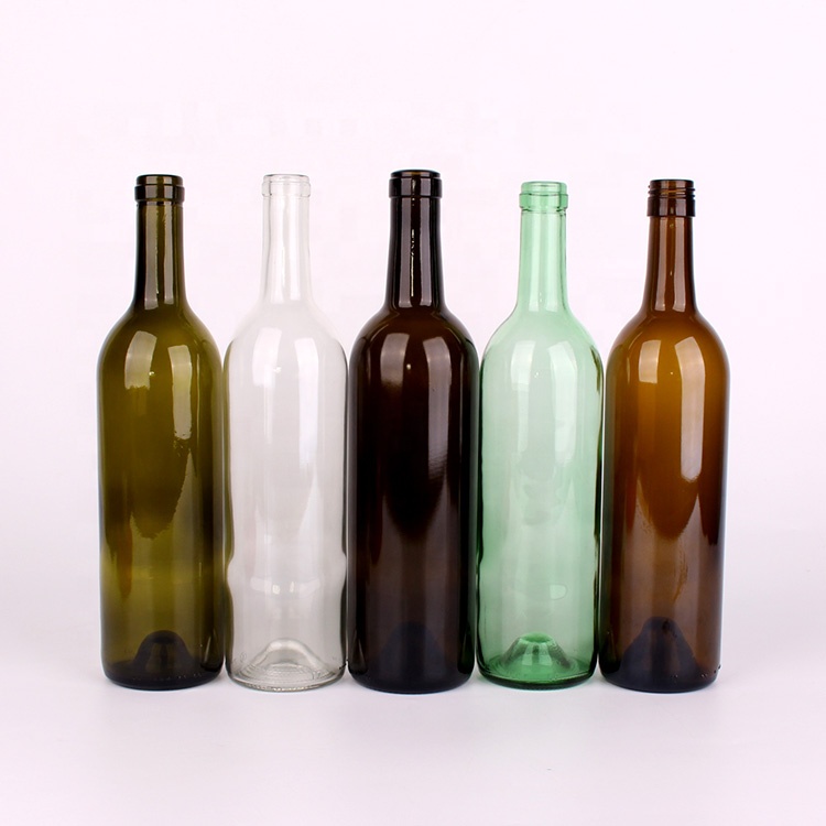 Wholesale empty 750ml Champagne glass red wine liquor bottle with cork
