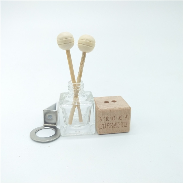 Wholesale empty Perfume diffuser bottle hanging car glass perfume bottles 5ML with wooden cap