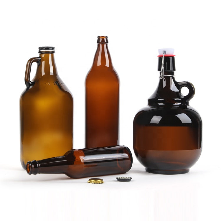 Wholesale empty amber glass wine bottle beer glass growler 64oz 2L bottle