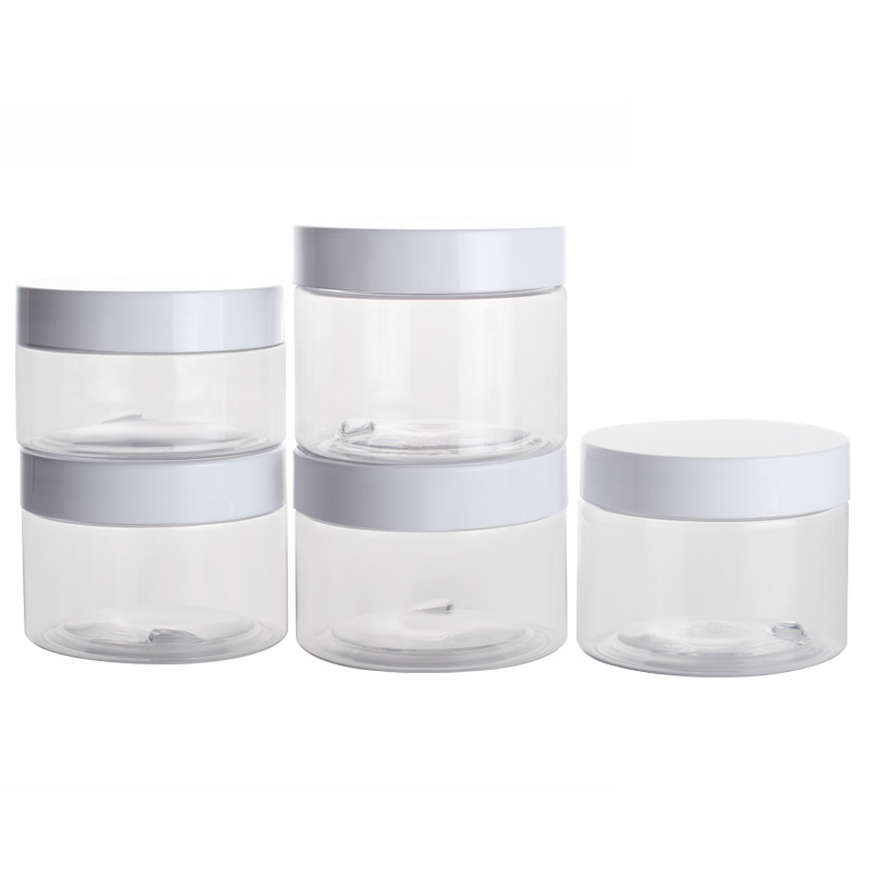 Wholesale empty  body scrub clear PET plastic jar with white lid 50g 60g 80g 100g 120g 150g 200g 250g 300g 400g 500g