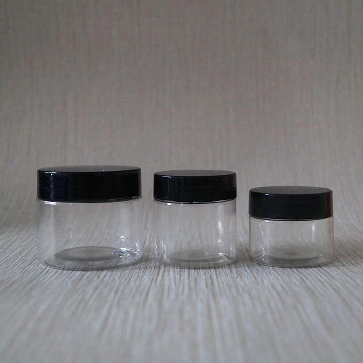 Wholesale empty body scrub container 120ml clear pet jar with black lid