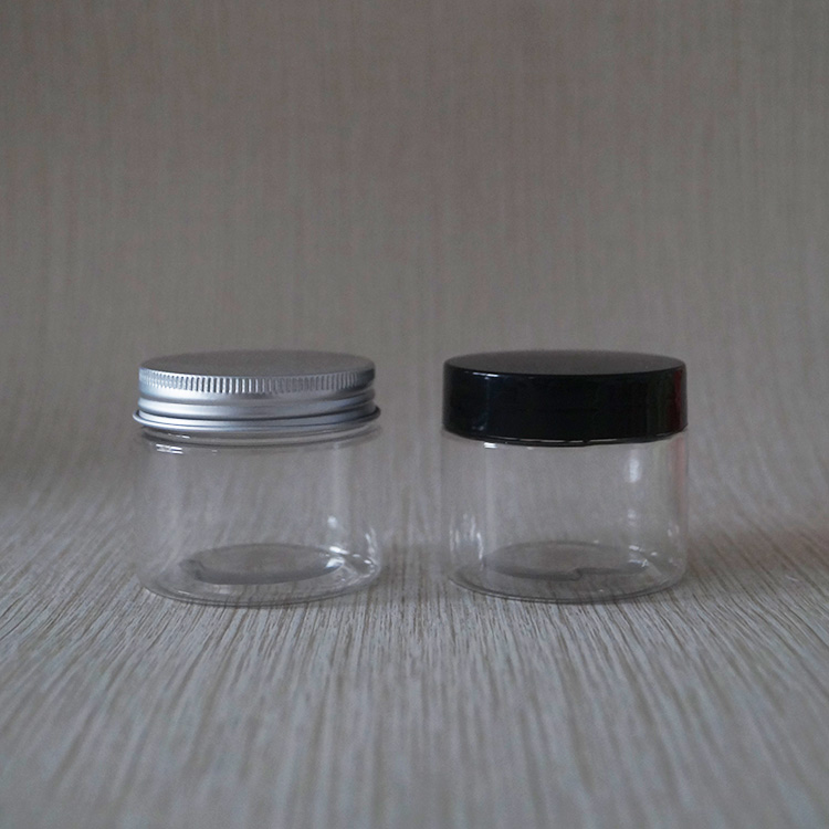Wholesale empty body scrub container 120ml clear pet jar with black lid