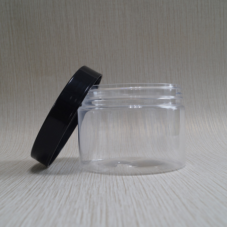 Wholesale empty body scrub container 120ml clear pet jar with black lid