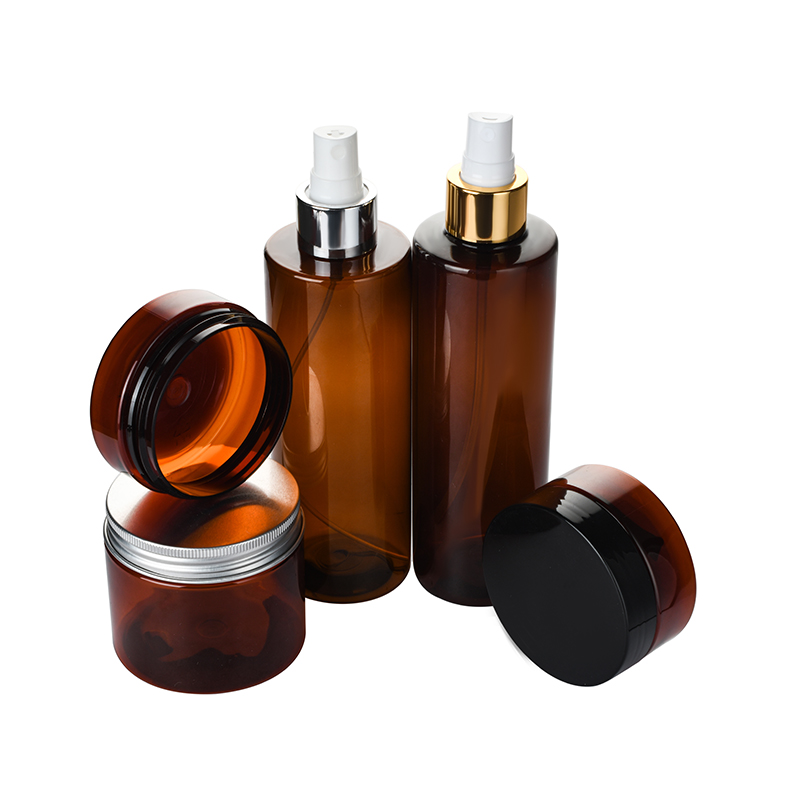 Wholesale empty body scrub cream 50g 100g 120g 150g 200g 250g 300g 500g amber plastic PET jar with gold sliver cap