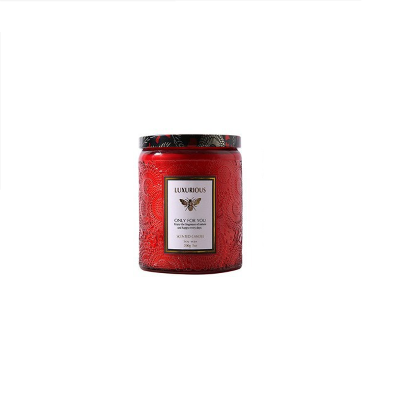 Wholesale empty candles luxury Romantic Embossed Glass candle Jar with lid
