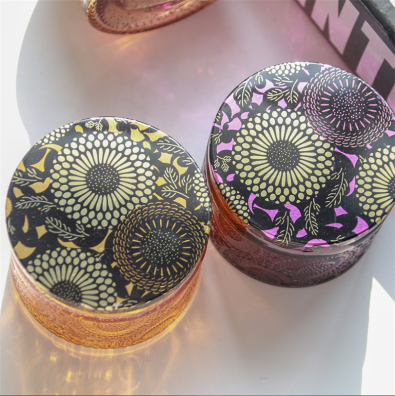 Wholesale empty candles luxury Romantic Embossed Glass candle Jar with lid