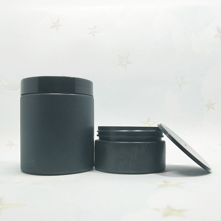 Wholesale empty cosmetic 3 ounce 4 ounce plastic jar black for pomade with aluminium lid