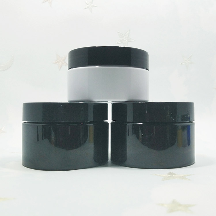 Wholesale empty cosmetic 3 ounce 4 ounce plastic jar black for pomade with aluminium lid
