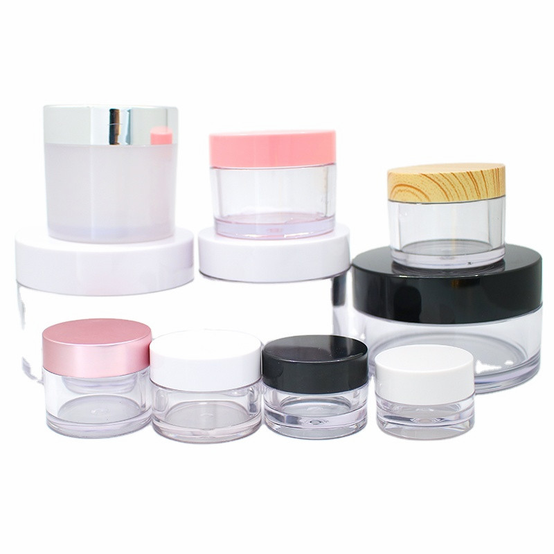 Wholesale empty cosmetic jar container plastic cream jar with any color lid