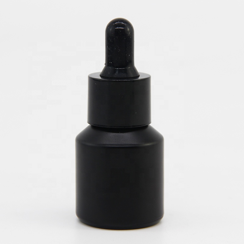 Wholesale empty dropper slanted shoulder glass bottle in 15 ml  with black cap/lid for essential oil or serum liquid