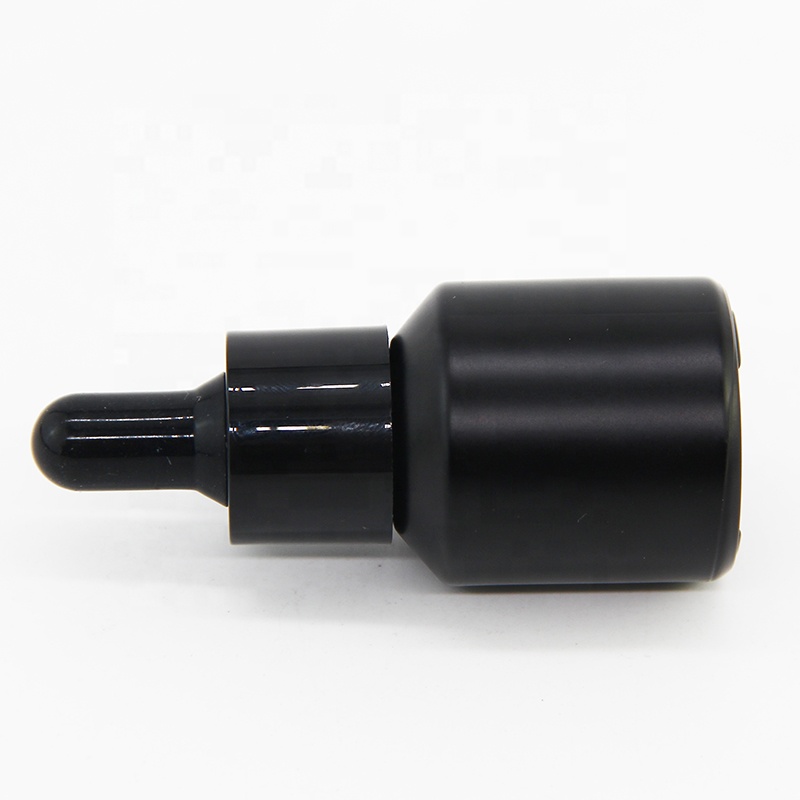 Wholesale empty dropper slanted shoulder glass bottle in 15 ml with black cap/lid for essential oil or serum liquid