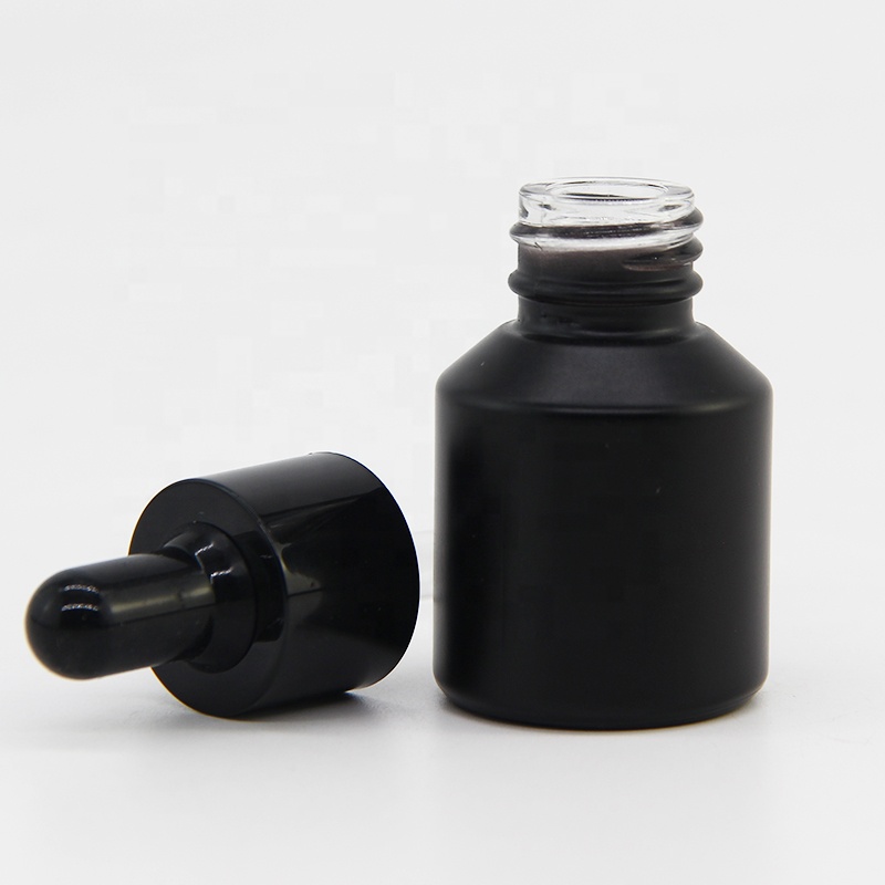 Wholesale empty dropper slanted shoulder glass bottle in 15 ml with black cap/lid for essential oil or serum liquid