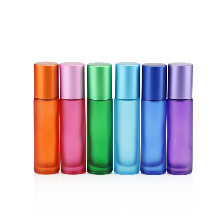 Wholesale empty essential oil perfume 4ml 5ml 8ml 10ml frosted clear amber blue glass roll on bottle with metal roller ball