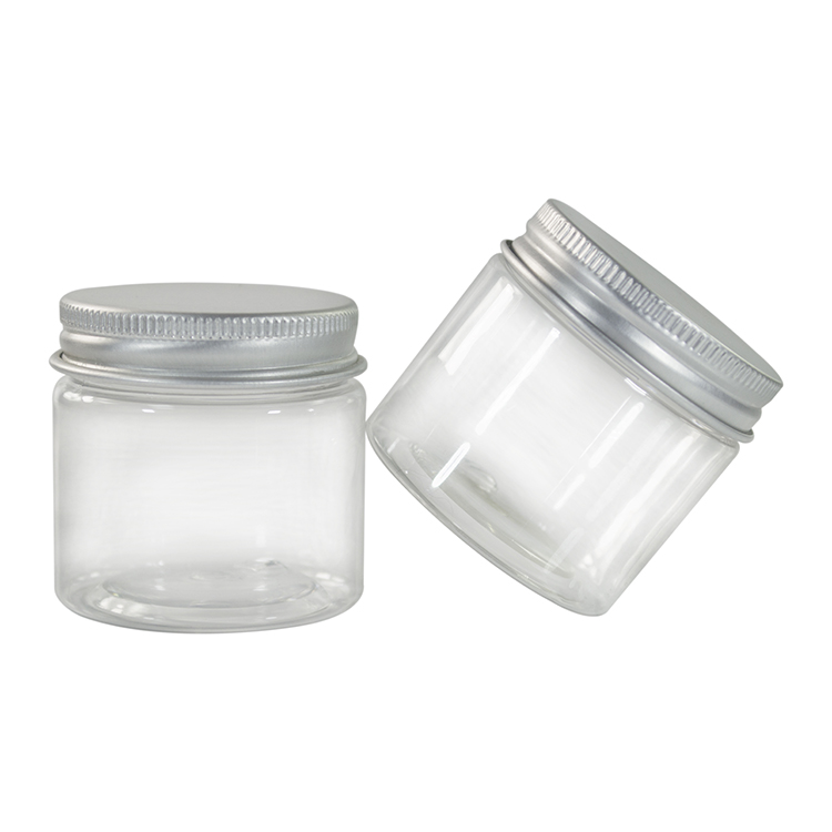 Wholesale empty food container 30g 40g 50g 60g 80g 100g 120g 150g 200g 250g 500g clear PET plastic candy jar with aluminum cap
