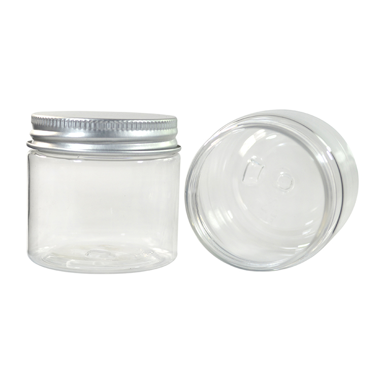 Wholesale empty food container 30g 40g 50g 60g 80g 100g 120g 150g 200g 250g 500g clear PET plastic candy jar with aluminum cap