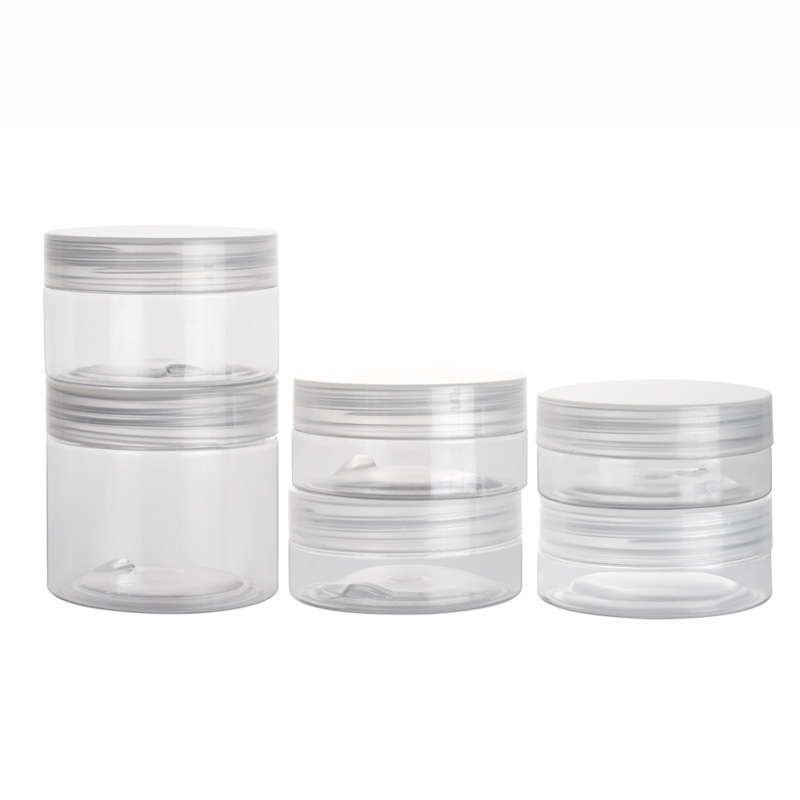 Wholesale empty food grade wide mouth plastic jar 50g 100g 120g 150g 200g 250g 300g 500g with aluminum gold sliver lid