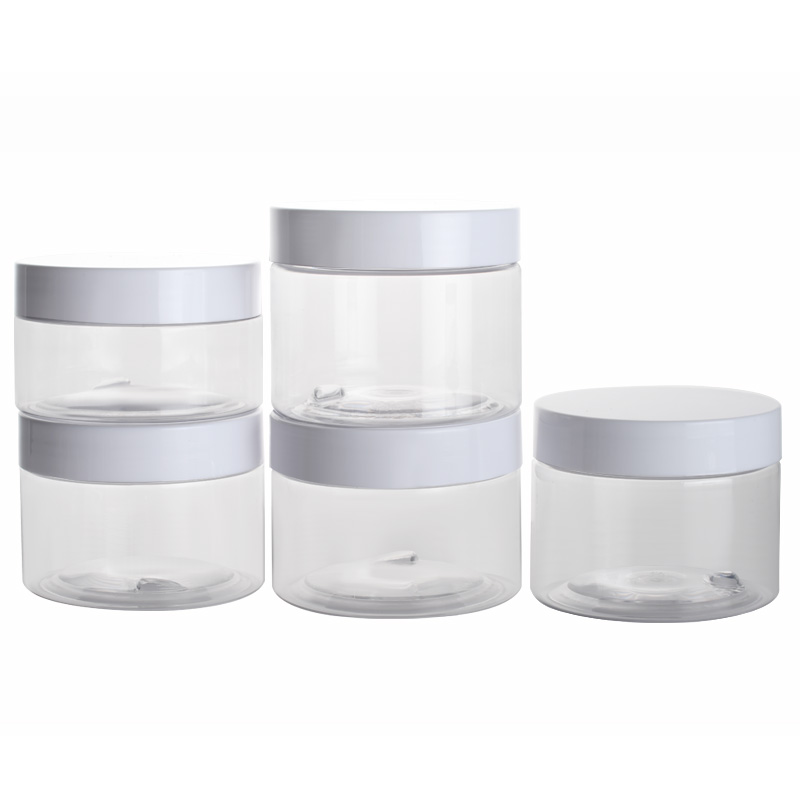 Wholesale empty food grade wide mouth plastic jar 50g 100g 120g 150g 200g 250g 300g 500g with aluminum gold sliver lid