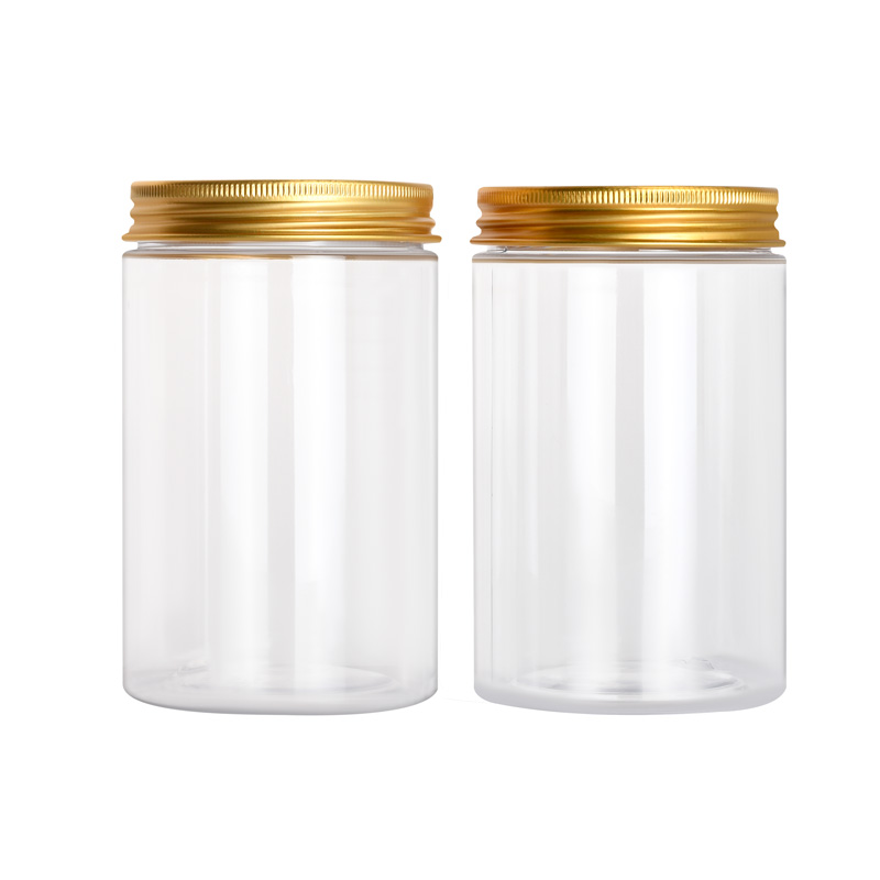 Wholesale empty food grade wide mouth plastic jar 50g 100g 120g 150g 200g 250g 300g 500g with aluminum gold sliver lid