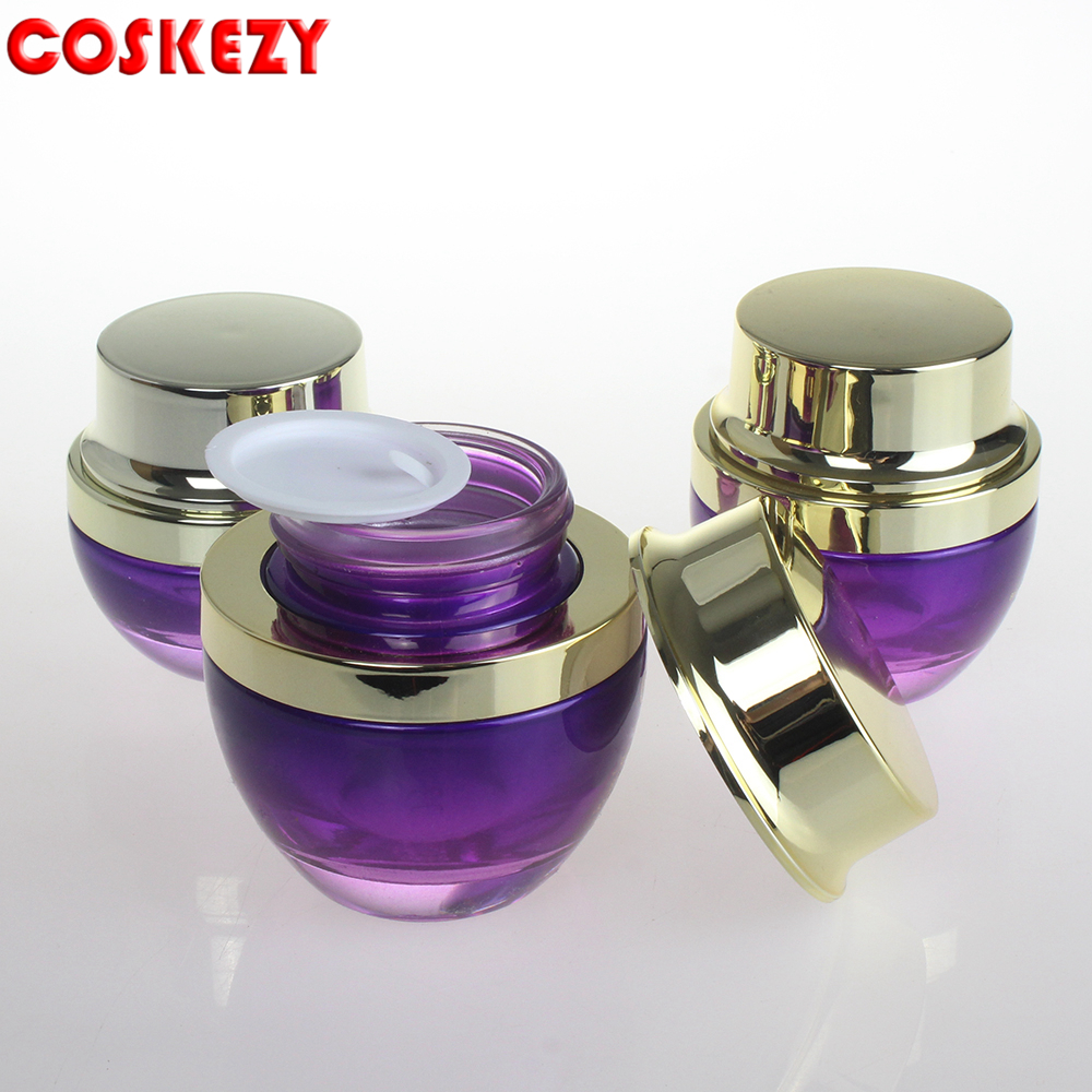 Wholesale empty glass jars with silver lids, purple glass lotion containers, luxury glass packaging for cosmetics