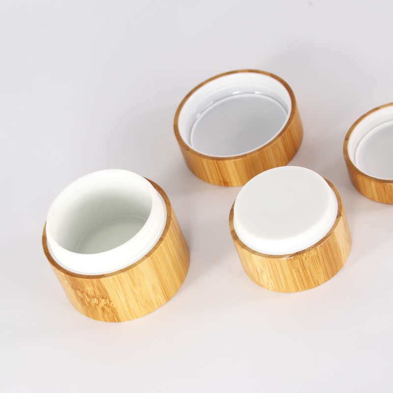 Wholesale empty jars full cover bamboo outer plastic inner cosmetic packaging face cream jar