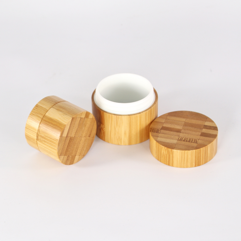 Wholesale empty jars full cover bamboo outer plastic inner cosmetic packaging face cream jar