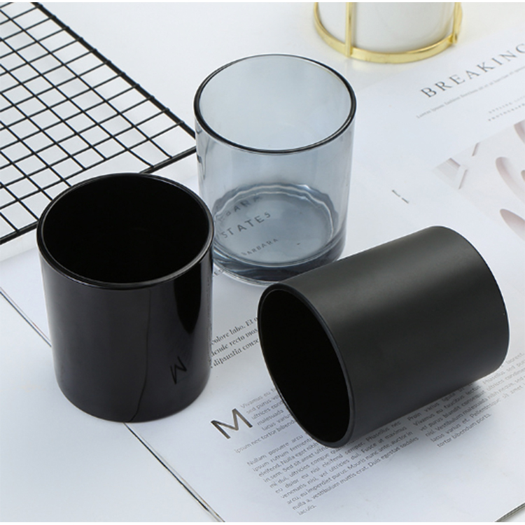 Wholesale empty luxury matte black frosted glass candle jar with lid