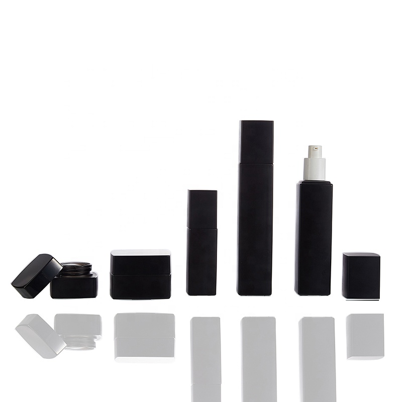 Wholesale empty new skin care 20g 50g 40ml 100ml 120ml lotion pump square luxury cosmetic matte black spray bottle