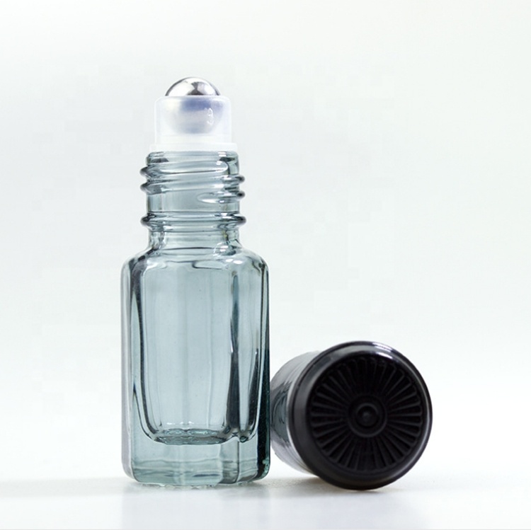 Wholesale empty perfume 3ml 6ml 12ml clear octagon attar glass essential oil roller bottles