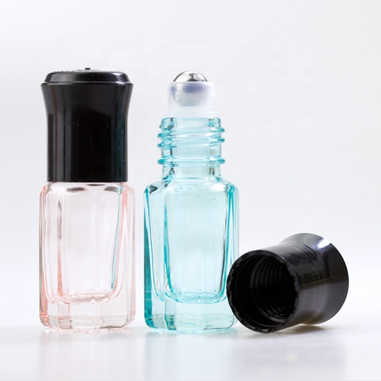 Wholesale empty perfume 3ml 6ml 12ml clear octagon attar glass essential oil roller bottles