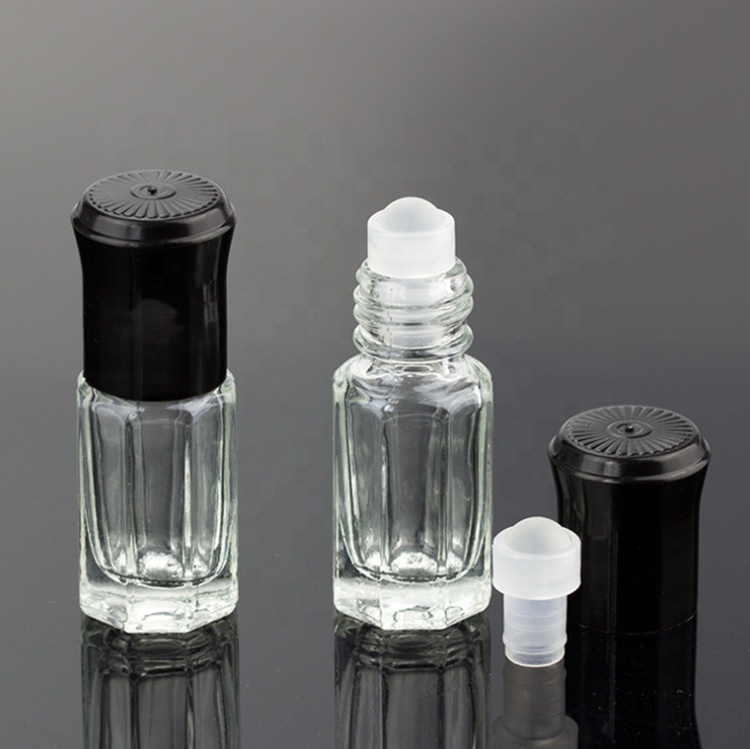 Wholesale empty perfume 3ml 6ml 12ml clear octagon attar glass essential oil roller bottles
