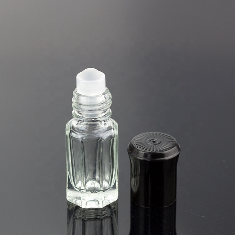 Wholesale empty perfume 3ml 6ml 12ml clear octagon attar glass essential oil roller bottles