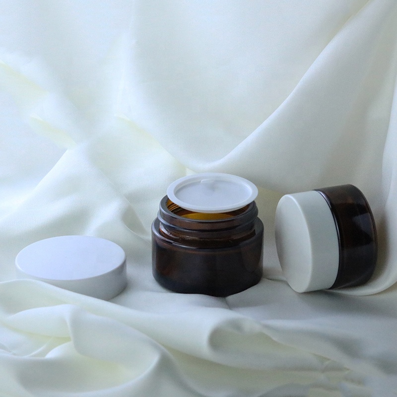 Wholesale empty round 5ml 10ml 15ml 20ml 30ml 50ml amber cream cosmetic glass jar for packaging (GJM14)