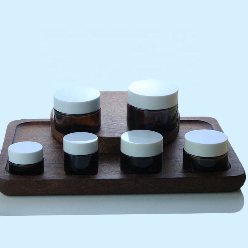 Wholesale empty round 5ml 10ml 15ml 20ml 30ml 50ml amber cream cosmetic glass jar for packaging (GJM14)